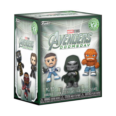 Caixa Funko Mystery Minis Avengers Doomsday com figuras bobblehead coloridas