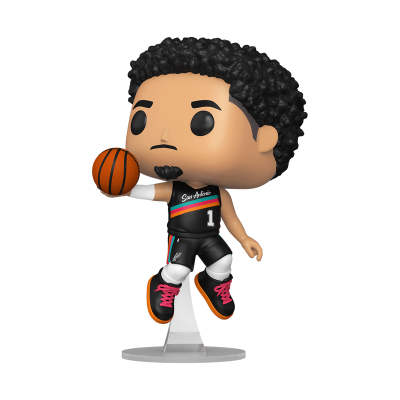 Figura colecionável de jogador de basquetebol com jersey preto San Antonio e bola de basquete