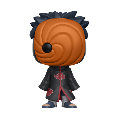 Figura Funko Pop de personagem com máscara laranja e casaco preto com nuvens vermelhas