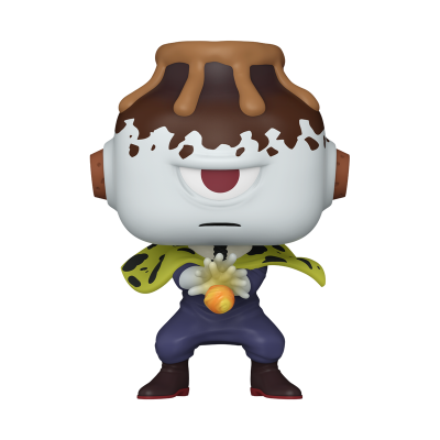 Figura colecionável com cabeça de pote de barro e roupa azul