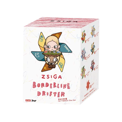 Caixa branca do ZSIGA Borderline Drifter com ilustração colorida do personagem e textos