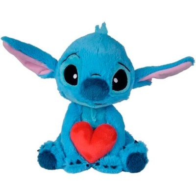 Pelúcia Stitch azul com coração vermelho