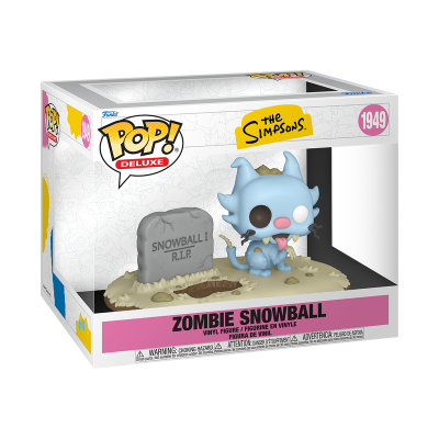 Figura de vinil Zombie Snowball de The Simpsons da Funko POP! Deluxe numa embalagem com lápide e base texturizada.