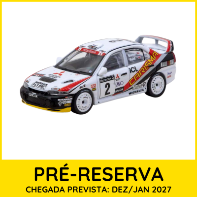 Miniatura de carro de rali Mitsubishi branco vermelho preto com número 2 e texto pré-reserva