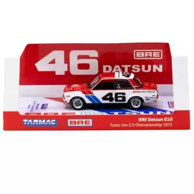 Miniatura carro corrida Datsun 510 nº46 na caixa vermelha BRE