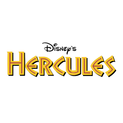 Logótipo do filme Disneys Hercules com letras amarelas e contorno vermelho