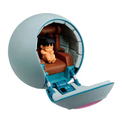 Miniatura de cápsula futurista com figura sentada dentro