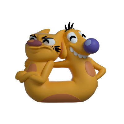 Figura de duas personagens amarelas unidas pela cintura, uma zangada e outra sorridente