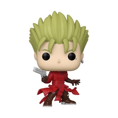 Funko Pop com cabelo verde, casaco vermelho e arma