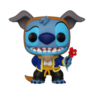 Figura Funko Pop do Stitch com fantasia de príncipe e flor vermelha