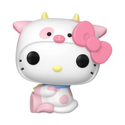 Figura colecionável Hello Kitty vestida de vaca com laço rosa
