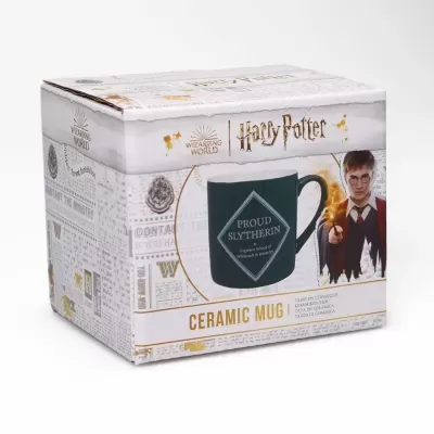 Caixa de caneca cerâmica verde com tema Harry Potter Slytherin