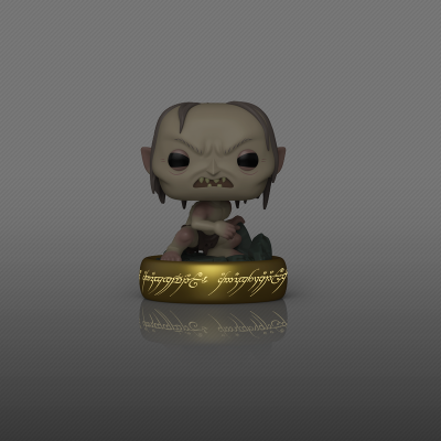 Figura pop de Gollum com base dourada e inscrições élfica
