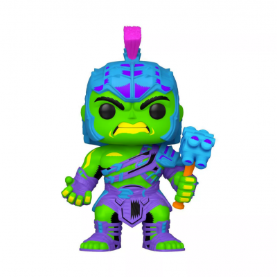 Figura Funko Pop de personagem verde com cabelo púrpura e roupa tribal azul e roxa