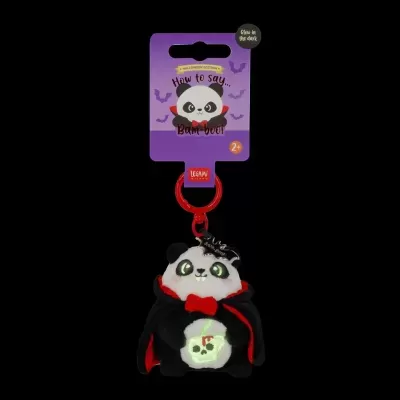 Porta-chaves panda Halloween vampiro com capa e olhos que brilham
