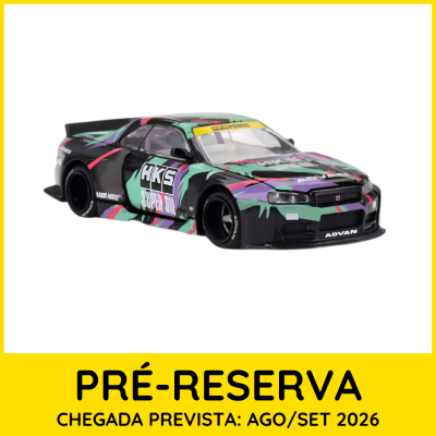 Miniatura de carro de corrida preta colorida com texto HKS SUPER OIL