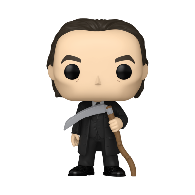 Funko Pop com fato preto a segurar uma foice.