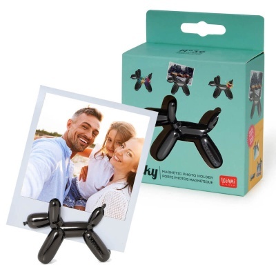 Suporte magnético para fotografias em forma de balão de cão preto brilhante com embalagem verde