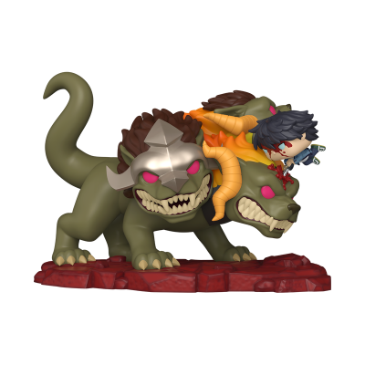 Figura colecionável de dragão de três cabeças com pequena figura humana