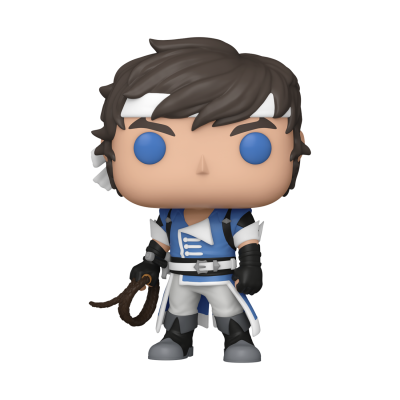 Figura coleção estilo Funko Pop com roupa azul e branca e bandana