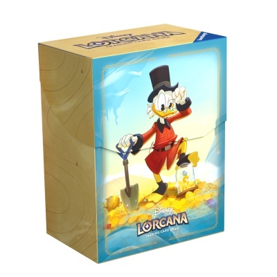 Caixa do jogo de cartas Disney Lorcana com personagem vestindo cartola preta e roupa vermelha