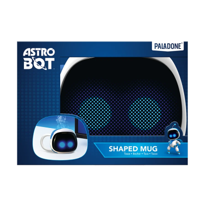 Caneca Astro Bot com formato de robô em caixa azul