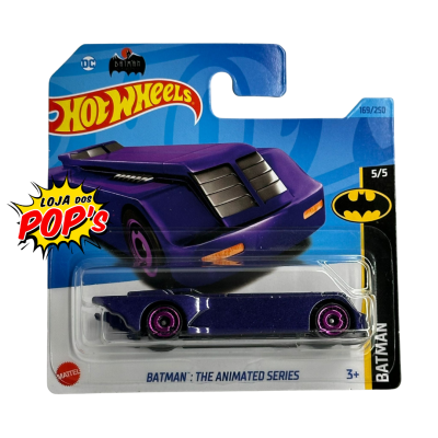 Carro de brinquedo Hot Wheels Batman roxo na embalagem azul