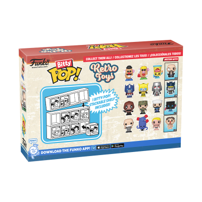 Caixa Funko Bitty Pop! Retro Toys com miniaturas empilháveis e imagens coloridas