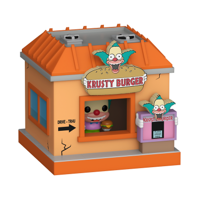Brinquedo da casa Krusty Burger com boneco e sinais visíveis