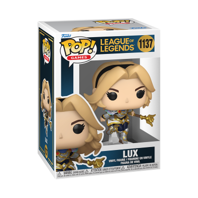 Figura Pop! Lux do jogo League of Legends em caixa com design branco e azul