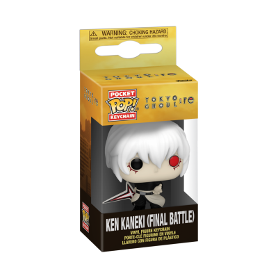 Figura chaveiro Funko Pocket Pop Ken Kaneki (Final Battle) em embalagem amarela e preta