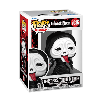 Funko Pop Ghost Face Tongue in Cheek em embalagem branca e vermelha