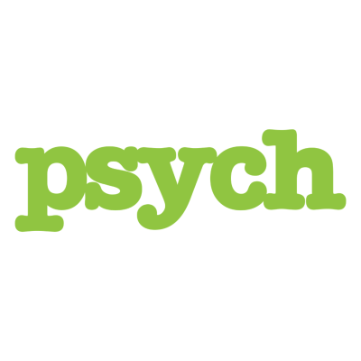 Palavra psych em letras verdes sobre fundo branco