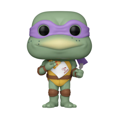 Figura colecionável Donatello das Tartarugas Ninja Funko Pop com máscara roxa e guardanapo PIZZA