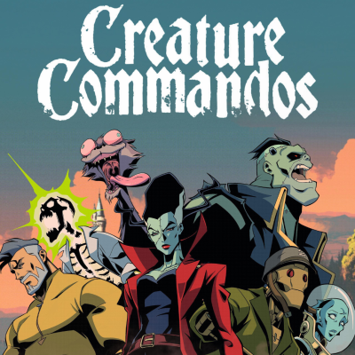 Capa do jogo Creature Commandos com personagens monstruosos animados em estilo desenho.