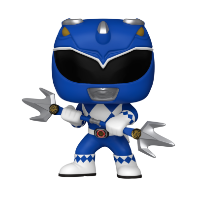 Figura Funko Pop do Power Ranger Azul segurando arma prateada
