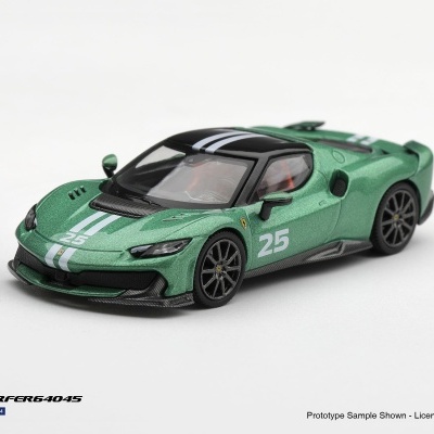 Miniatura de carro de corrida verde metálico com número 25 e riscas brancas