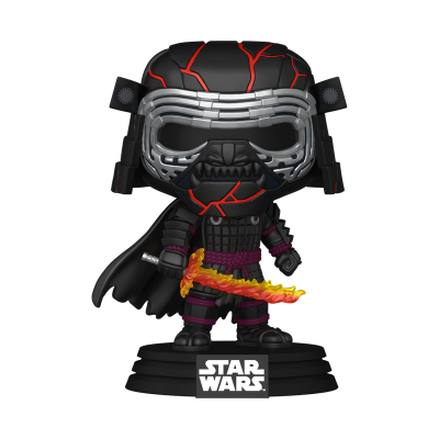 Figura Funko Pop Star Wars com armadura preta e vermelha e espada flamejante