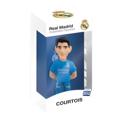 Figurinha colecionável do jogador Courtois do Real Madrid em caixa