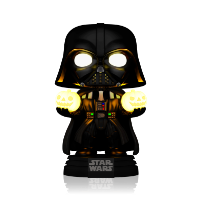 Figura Funko Pop Darth Vader com abóboras iluminadas e base Star Wars