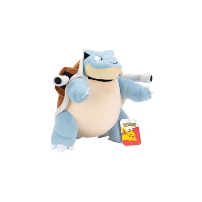 Pelúcia do Pokémon Blastoise com etiqueta Pokémon em fundo branco