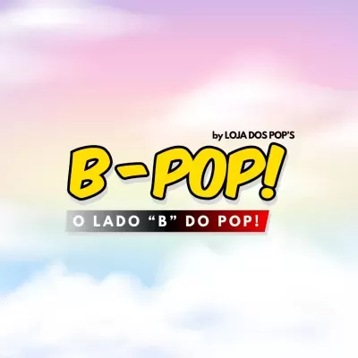 Logo colorido com texto B-POP! e slogan O LADO B DO POP!