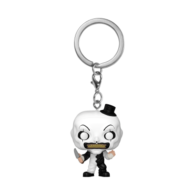 Chaveiro Funko Pop de palhaço branco e preto com faca e chapéu