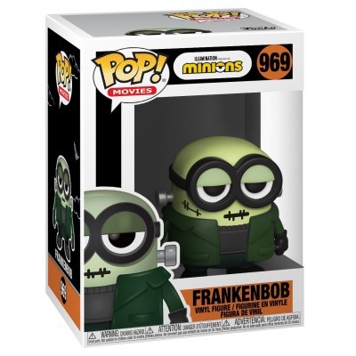 Caixa de figura Funko Pop! Frankenbob dos Minions com corpo verde e óculos redondos pretos