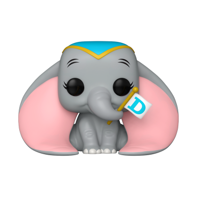 Figurinha de elefante cinzento com orelhas cor-de-rosa e chapéu azul