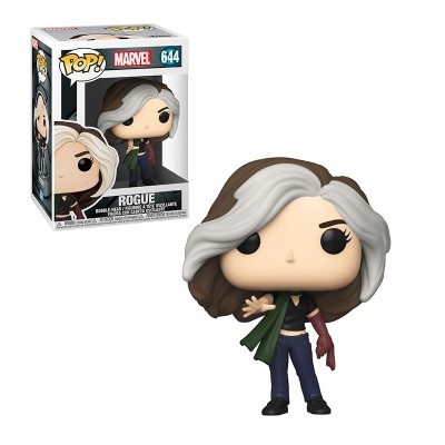 Figurine Pop! Marvel de Rogue com cabelo castanho, mechas brancas, casaco verde e luva vermelha