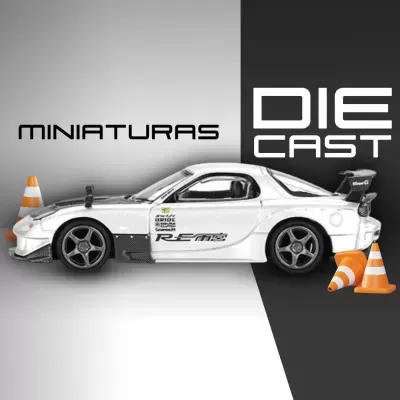 Miniatura de carro desportivo branco DIE CAST com cones