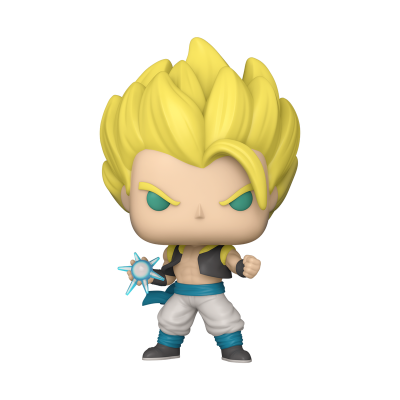 Figura colecionável Super Saiyan com cabelo amarelo e roupa branca e azul
