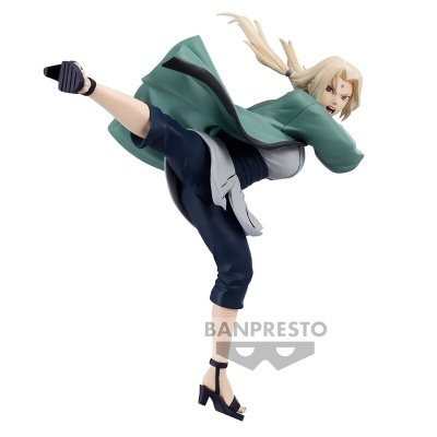 Figura de ação feminina Banpresto em pose de chute com roupa verde e preta