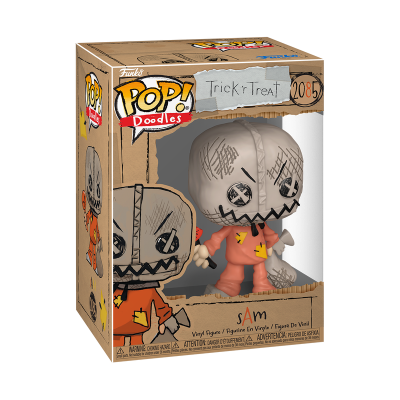 Figura Funko Pop! Doodles Sam da colecção Trick r Treat em embalagem de cartão com janela transparente.